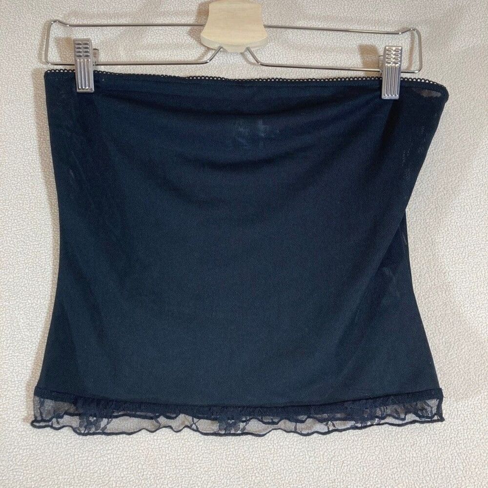 Princess Polly Top Sz 8 Black Strapless Semi Sheer Lace Hem Sexy Festival‎